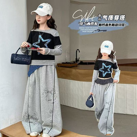 Girls Color-Block T-Shirt & Wide Leg Pants Set – Modern Kids Fashion Nepal | Tudoholic