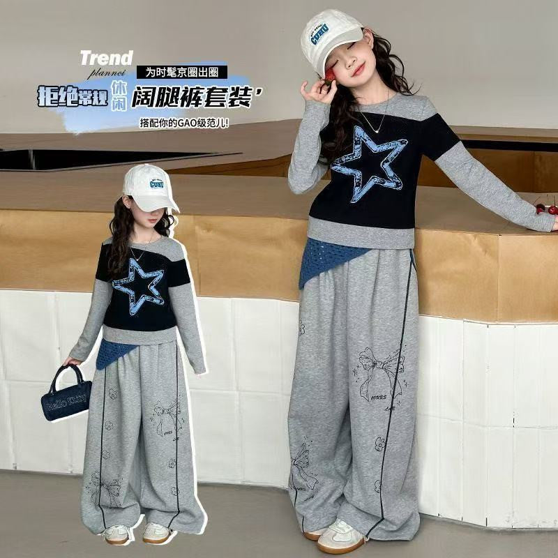 Girls Color-Block T-Shirt & Wide Leg Pants Set – Modern Kids Fashion Nepal | Tudoholic