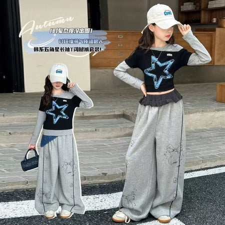Girls Color-Block T-Shirt & Wide Leg Pants Set – Modern Kids Fashion Nepal | Tudoholic