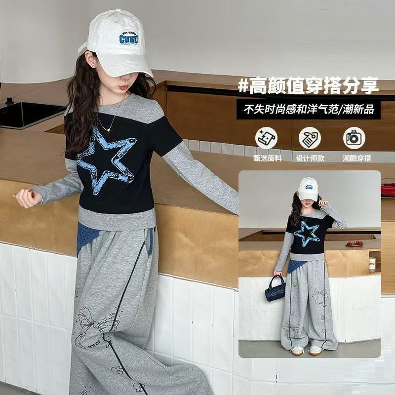 Girls Color-Block T-Shirt & Wide Leg Pants Set – Modern Kids Fashion Nepal | Tudoholic