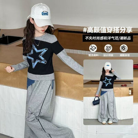 Girls Color-Block T-Shirt & Wide Leg Pants Set – Modern Kids Fashion Nepal | Tudoholic
