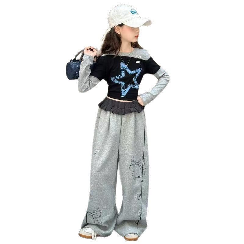 Girls Color-Block T-Shirt & Wide Leg Pants Set – Modern Kids Fashion Nepal | Tudoholic
