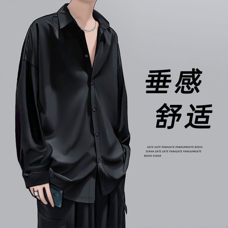 Men’s Ice Silk Long Sleeve Korean Style Shirt