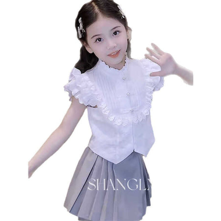 Girls Lace Top & Skirt Korean Style Summer Set – Elegant Kids Outfit Nepal | Tudoholic