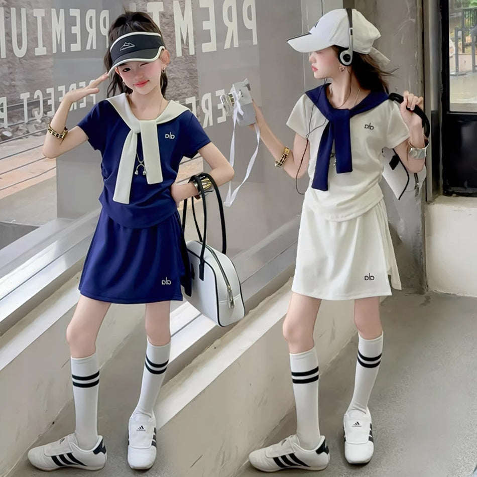 Girls Korean T-Shirt & Skirt Two-Piece Set – Stylish Kids Fashion Nepal | Tudoholic