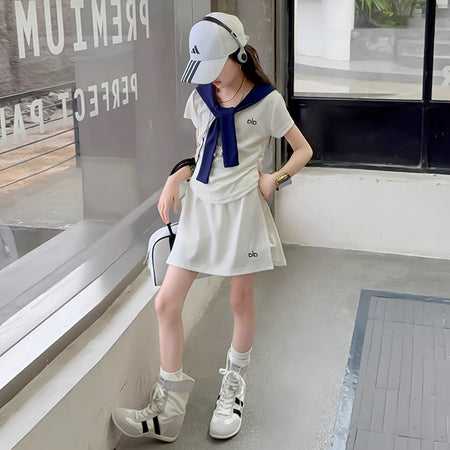 Girls Korean T-Shirt & Skirt Two-Piece Set – Stylish Kids Fashion Nepal | Tudoholic