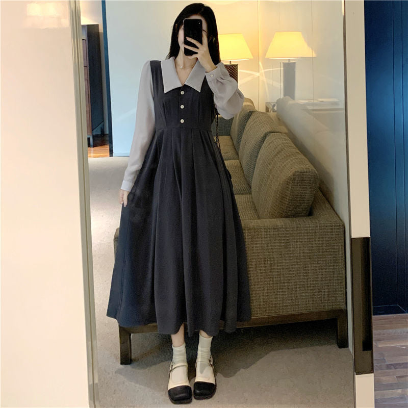 Women’s Faux Two-Piece A-Line Dress Autumn Style