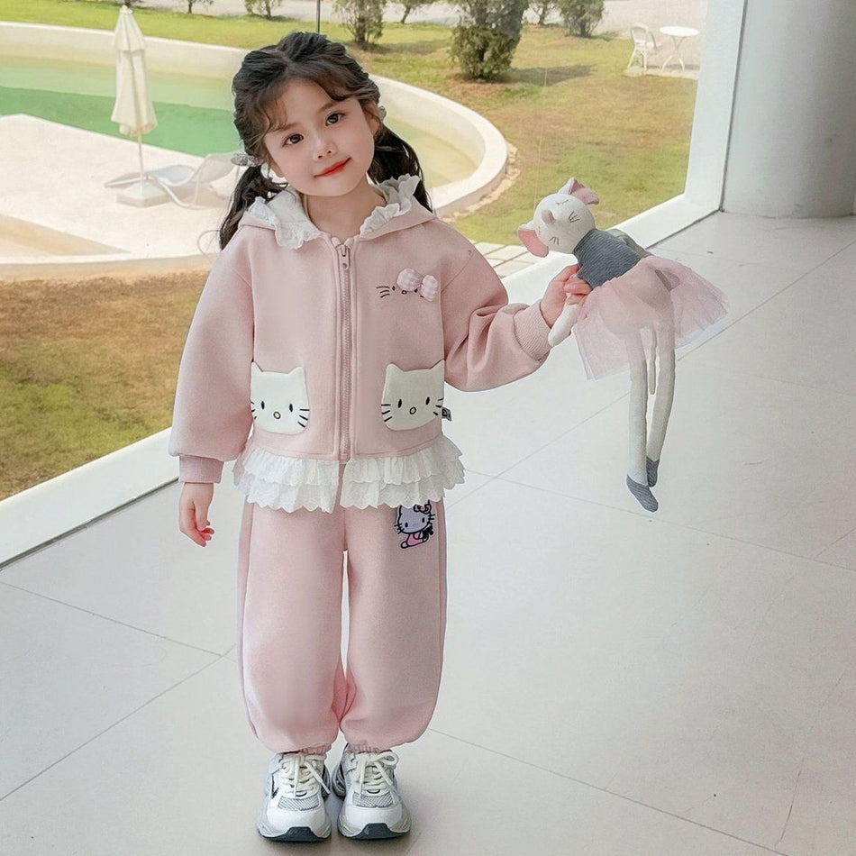 Baby Girl Cartoon Lace Cardigan Outfit Set – Adorable Toddler Fashion Nepal | Tudoholic