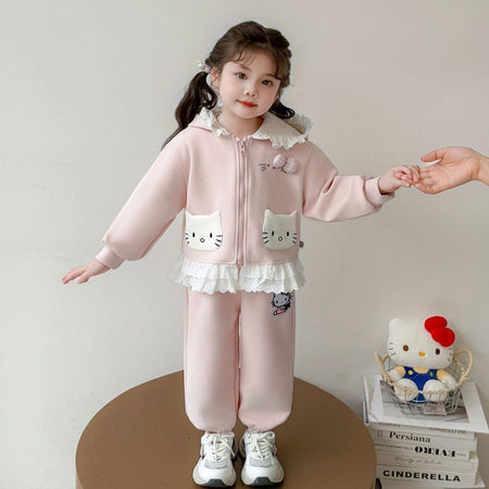 Baby Girl Cartoon Lace Cardigan Outfit Set – Adorable Toddler Fashion Nepal | Tudoholic