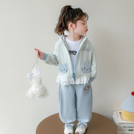 Baby Girl Cartoon Lace Cardigan Outfit Set – Adorable Toddler Fashion Nepal | Tudoholic