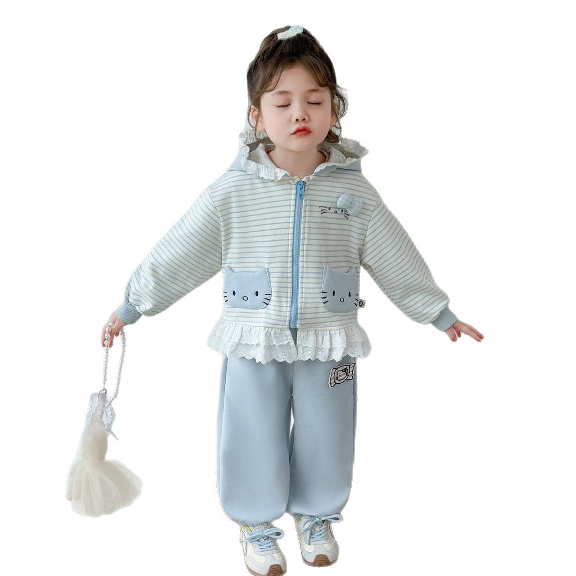 Baby Girl Cartoon Lace Cardigan Outfit Set – Adorable Toddler Fashion Nepal | Tudoholic