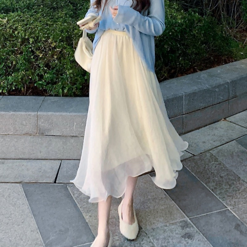 Women Organza A-Line Midi Skirt Summer Style