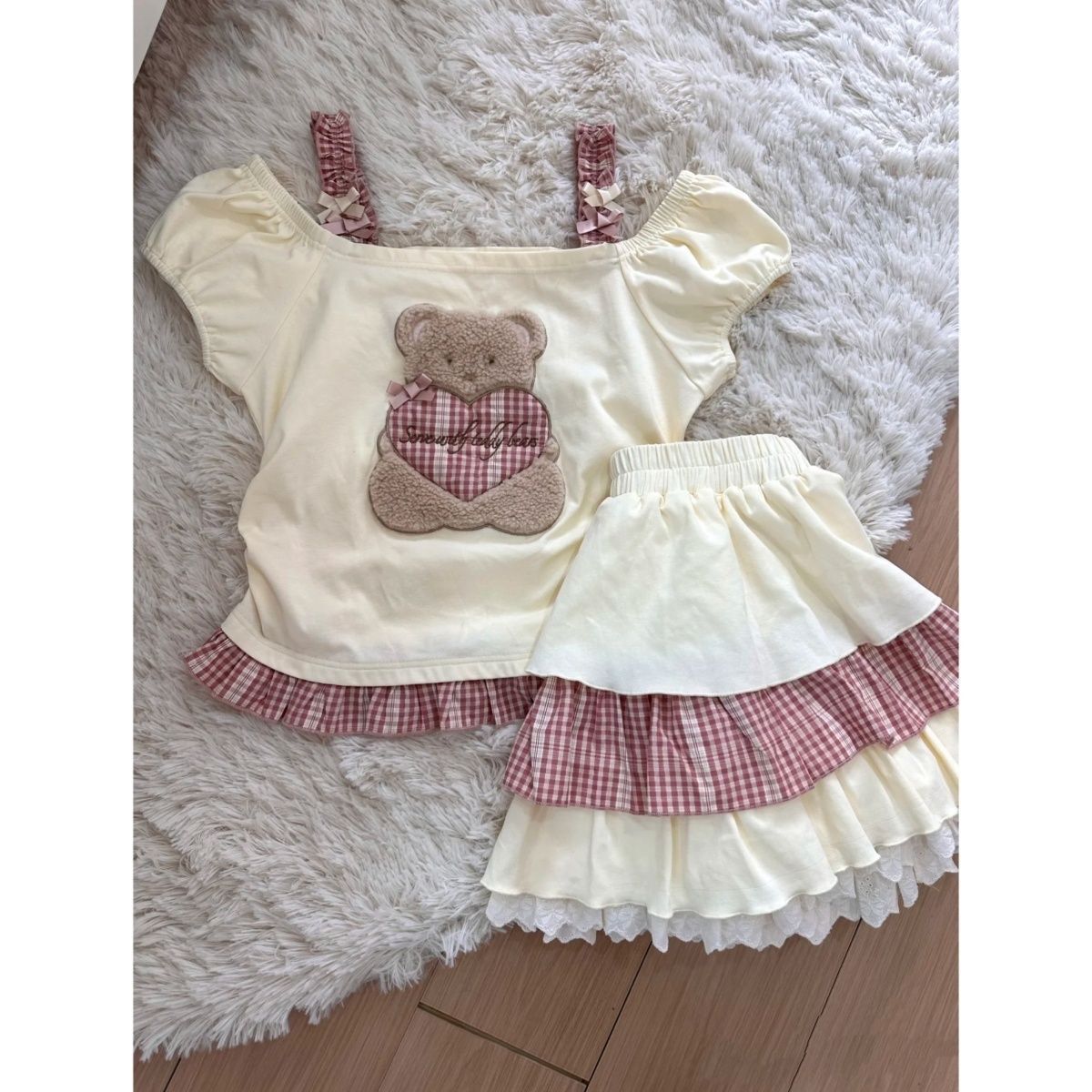Girls Korean Plaid Lace Top & Cake Skirt Set – Sweet Kids Outfit Nepal | Tudoholic