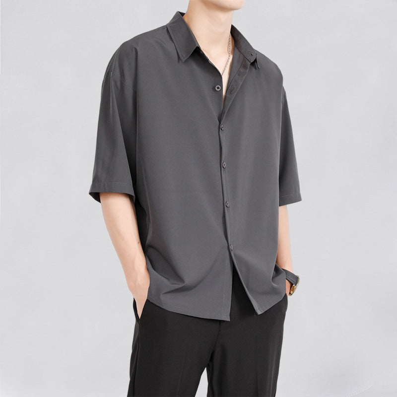Men’s Ice Silk Short Sleeve Black Trendy Shirt