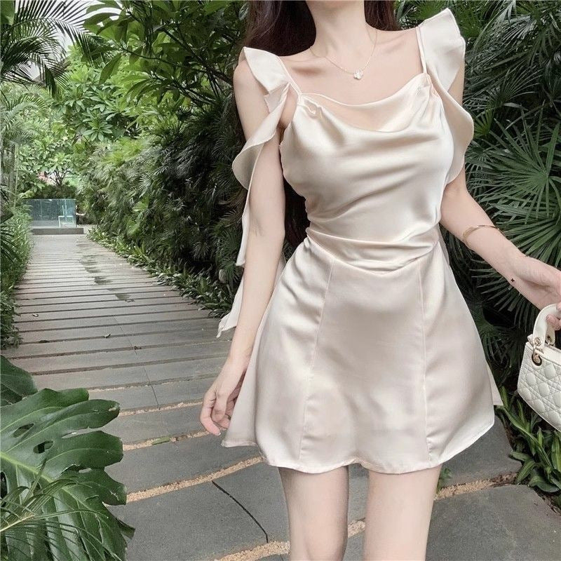 Women Ruffled Backless Suspender A-Line Dress Summer