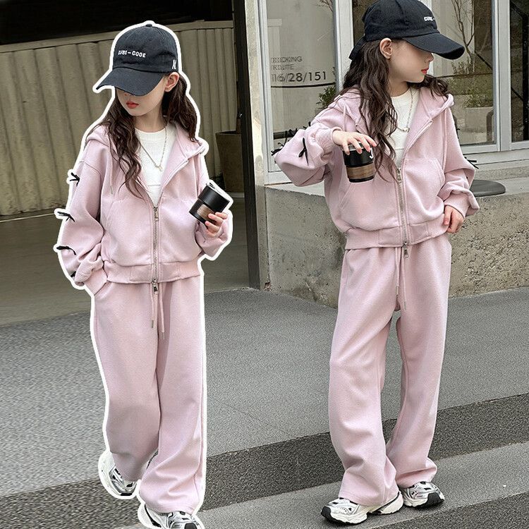 Girls Korean Bow Hoodie & Pants Set – Cute Kids Outfit Nepal | Tudoholic
