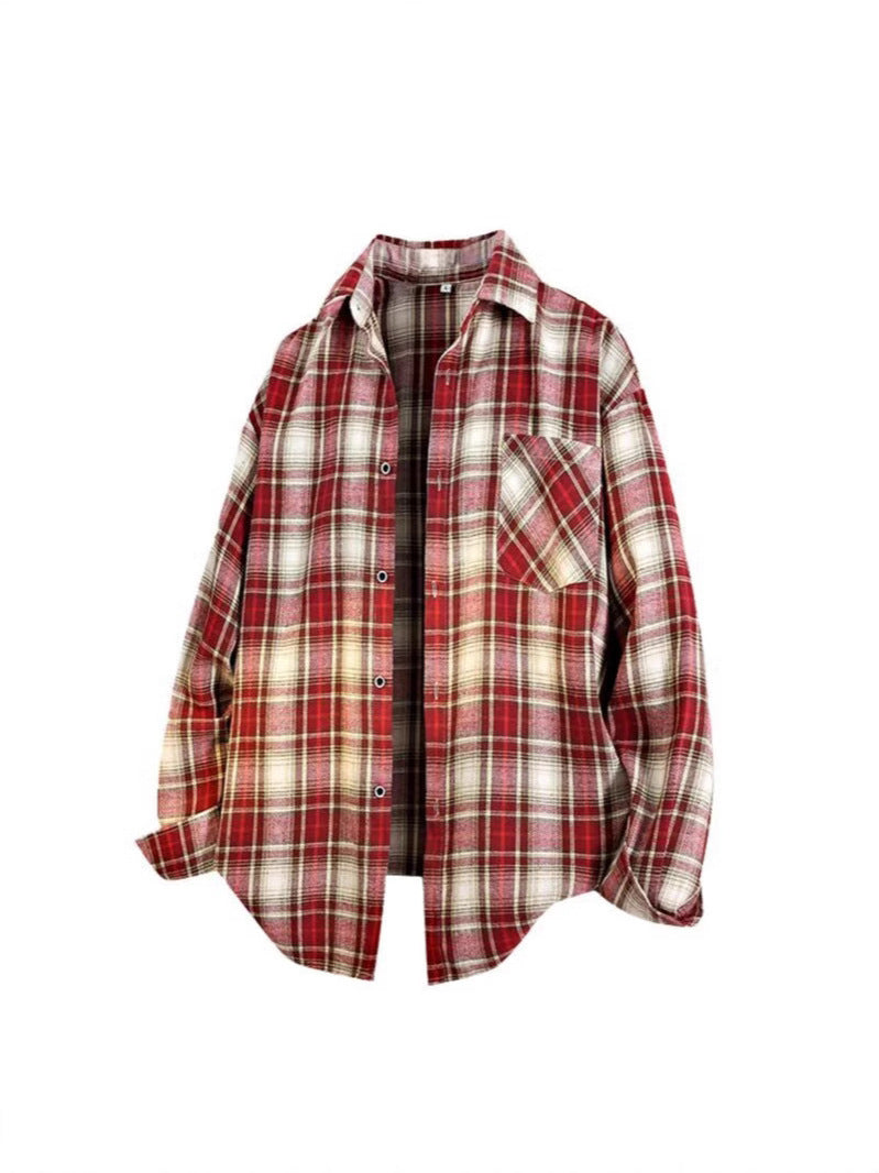 Vintage Plaid Long Sleeve Shirt for Men Casual