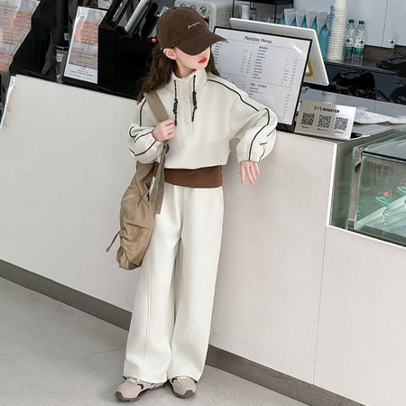 Girls Korean Collar Sweatshirt & Pants Set – Cozy Kids Fashion Nepal | Tudoholic