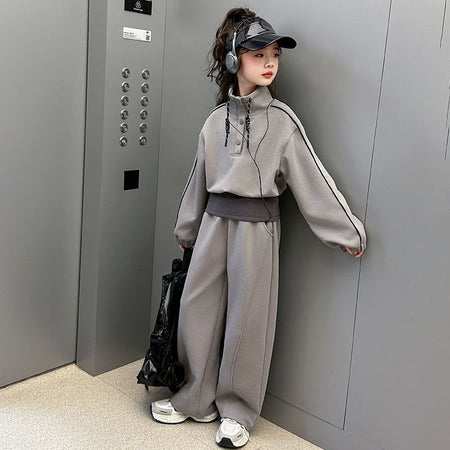 Girls Korean Collar Sweatshirt & Pants Set – Cozy Kids Fashion Nepal | Tudoholic