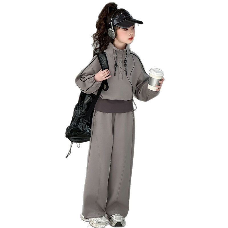 Girls Korean Collar Sweatshirt & Pants Set – Cozy Kids Fashion Nepal | Tudoholic