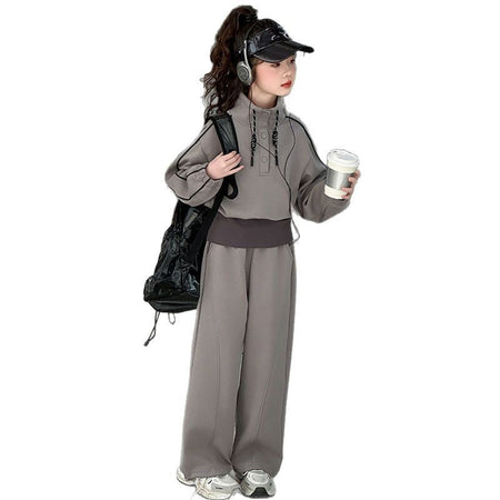 Girls Korean Collar Sweatshirt & Pants Set – Cozy Kids Fashion Nepal | Tudoholic