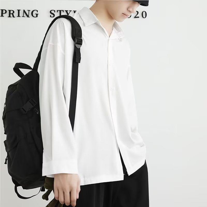 Men’s Ice Silk Black Long Sleeve Casual Shirt