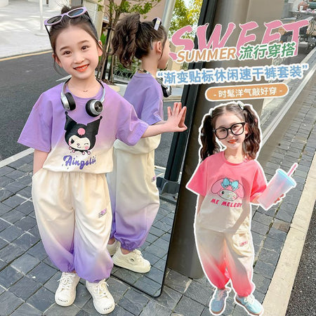 Girls Korean Cartoon Top & Pants Summer Set – Fun Kids Fashion Nepal | Tudoholic