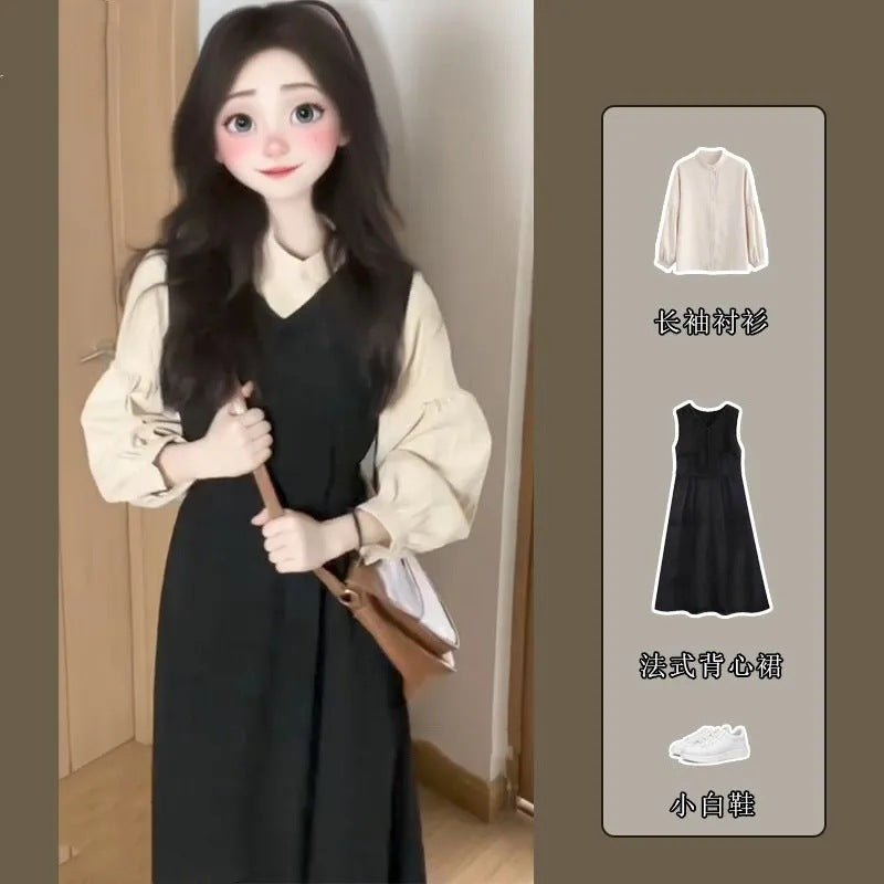 Women 2-Piece Shirt & Suspender Dress Set 2024