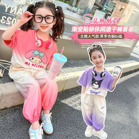 Girls Korean Cartoon Top & Pants Summer Set – Fun Kids Fashion Nepal | Tudoholic