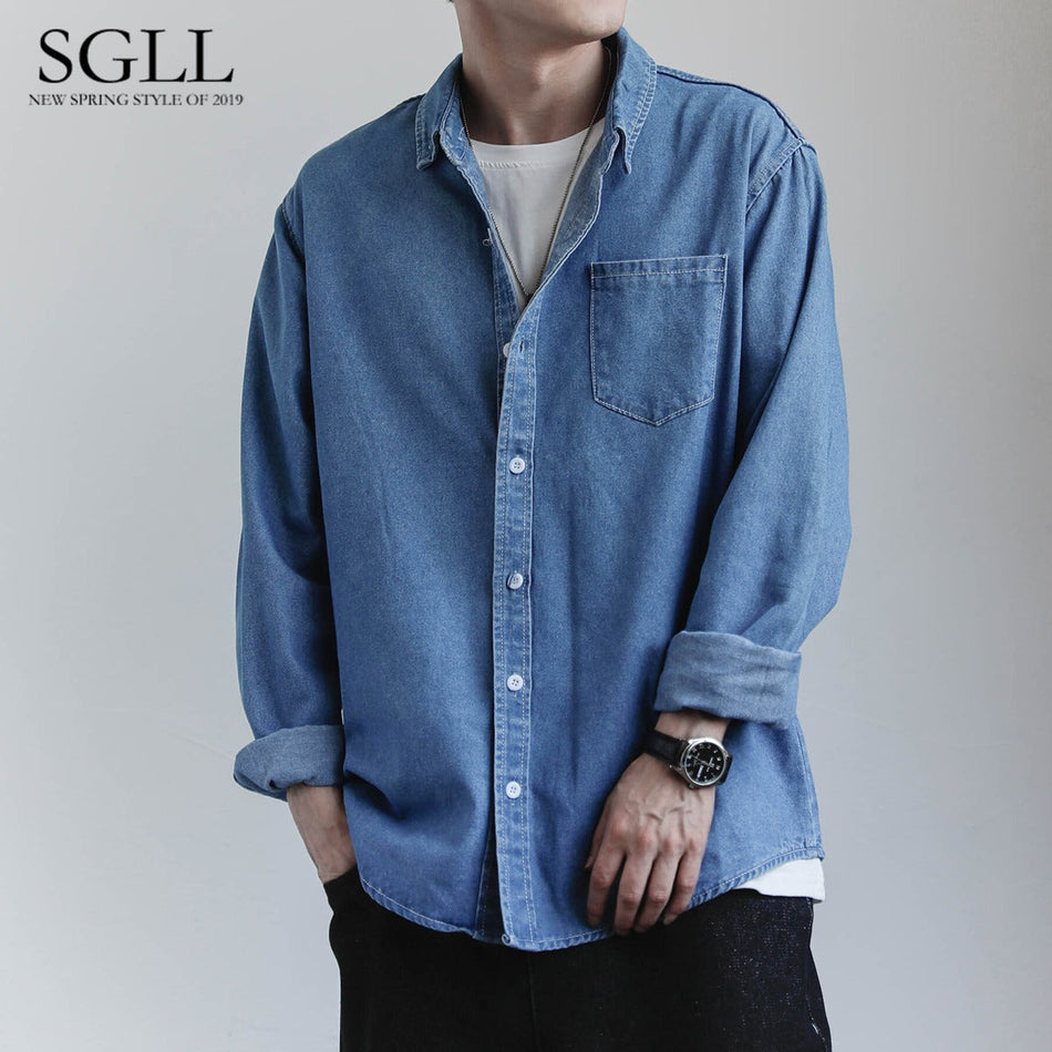 STOCK-Men’s Denim Long Sleeve Casual Shirt Jacket
