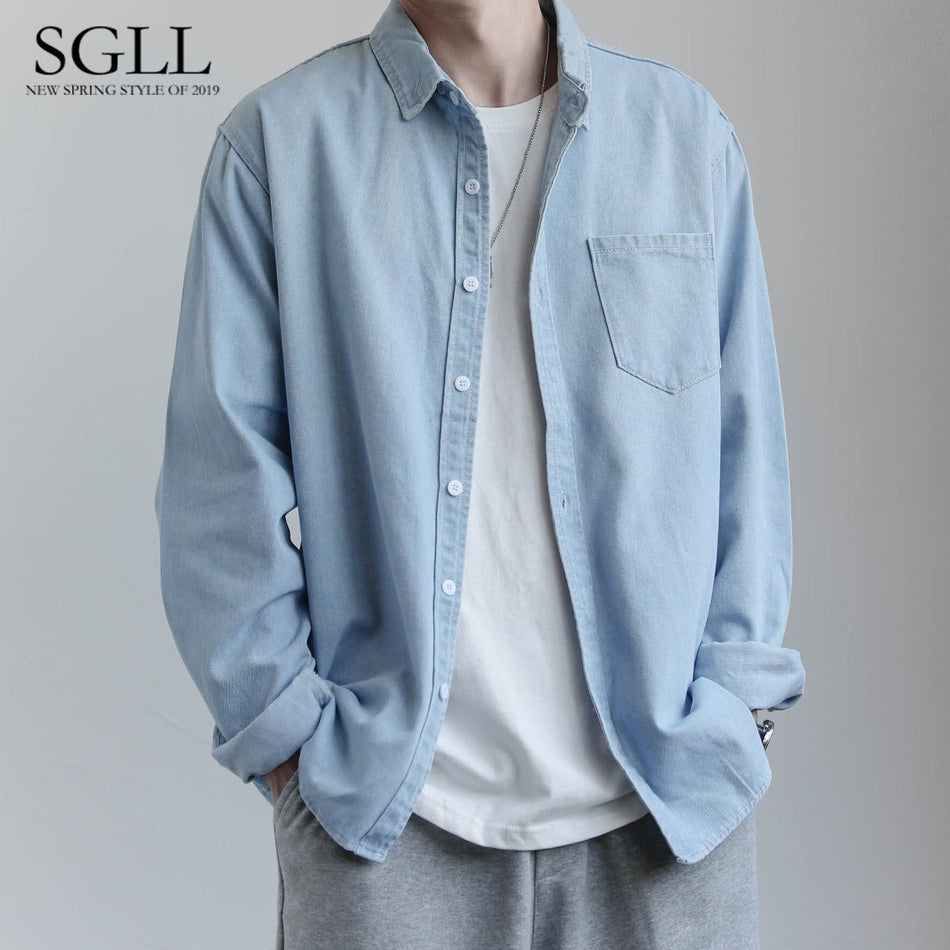 STOCK-Men’s Denim Long Sleeve Casual Shirt Jacket