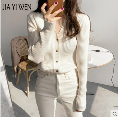 Women Korean Knitted Cardigan V-Neck Slim Sweater