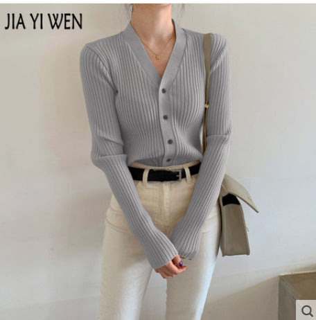 Women Korean Knitted Cardigan V-Neck Slim Sweater