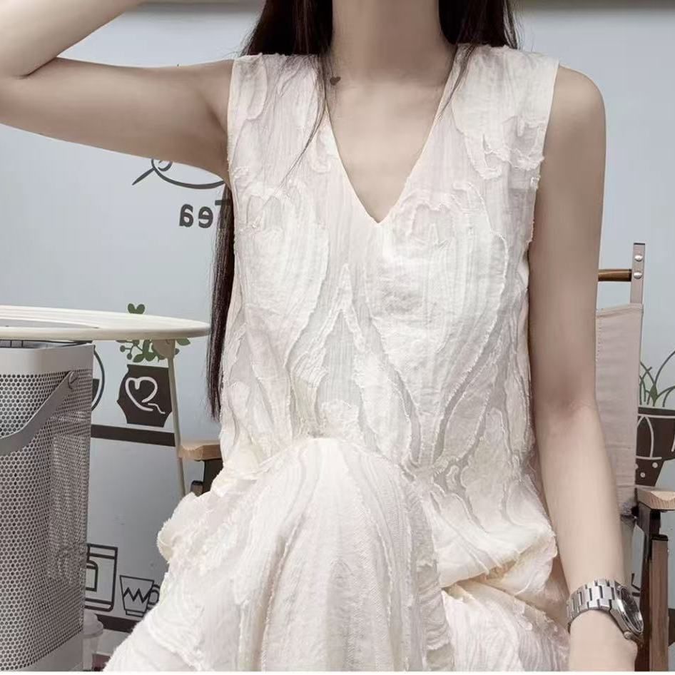 Women Jacquard Sleeveless Loose Long Dress Summer