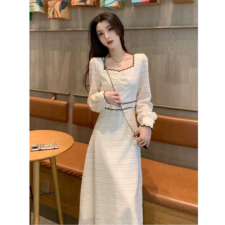 Women French Square Neck Slim Fit Dress Spring 2026