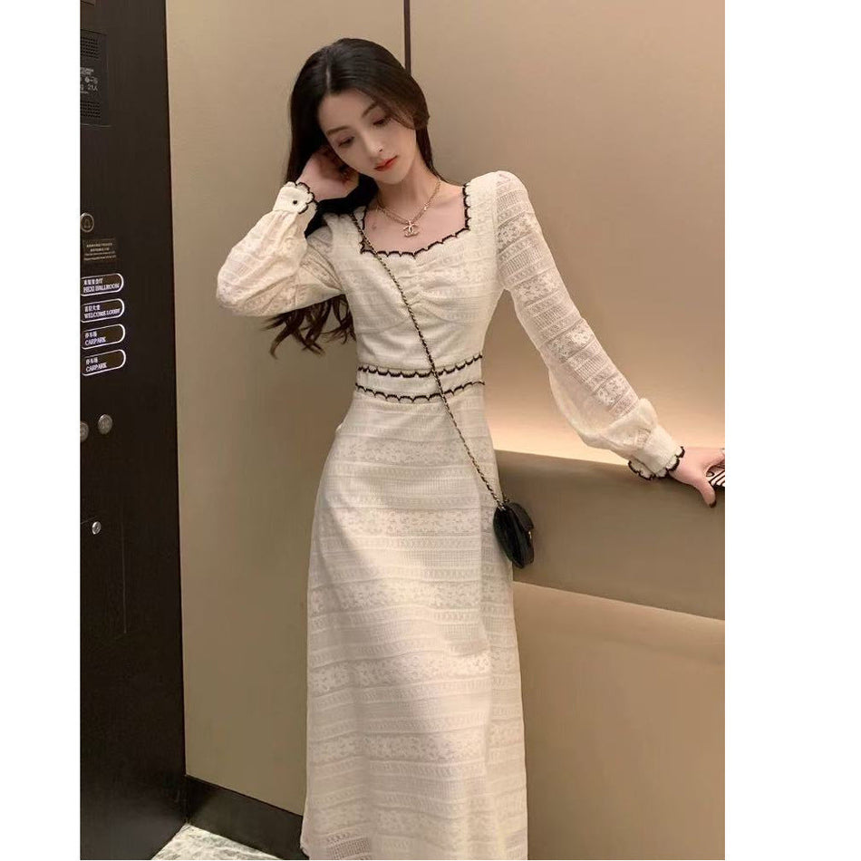 Women French Square Neck Slim Fit Dress Spring 2026
