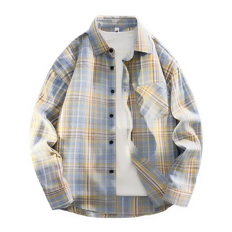 Retro Plaid Long Sleeve Shirt for Men Trendy Fit