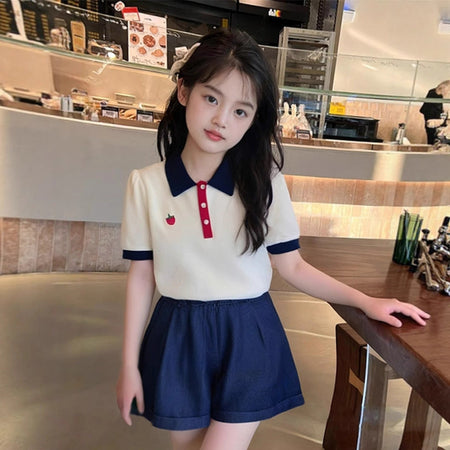 Girls Preppy Lapel Shirt & Shorts Set – Stylish Kids Fashion Nepal | Tudoholic