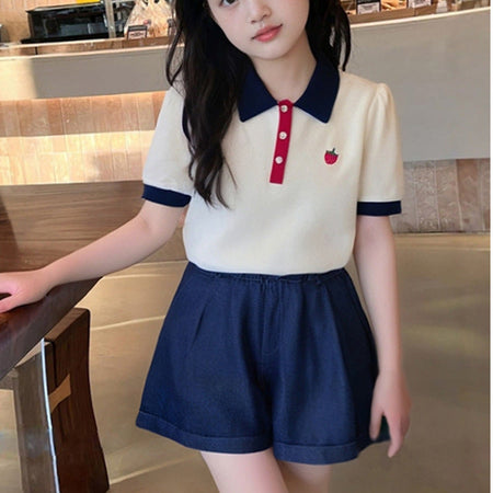 Girls Preppy Lapel Shirt & Shorts Set – Stylish Kids Fashion Nepal | Tudoholic