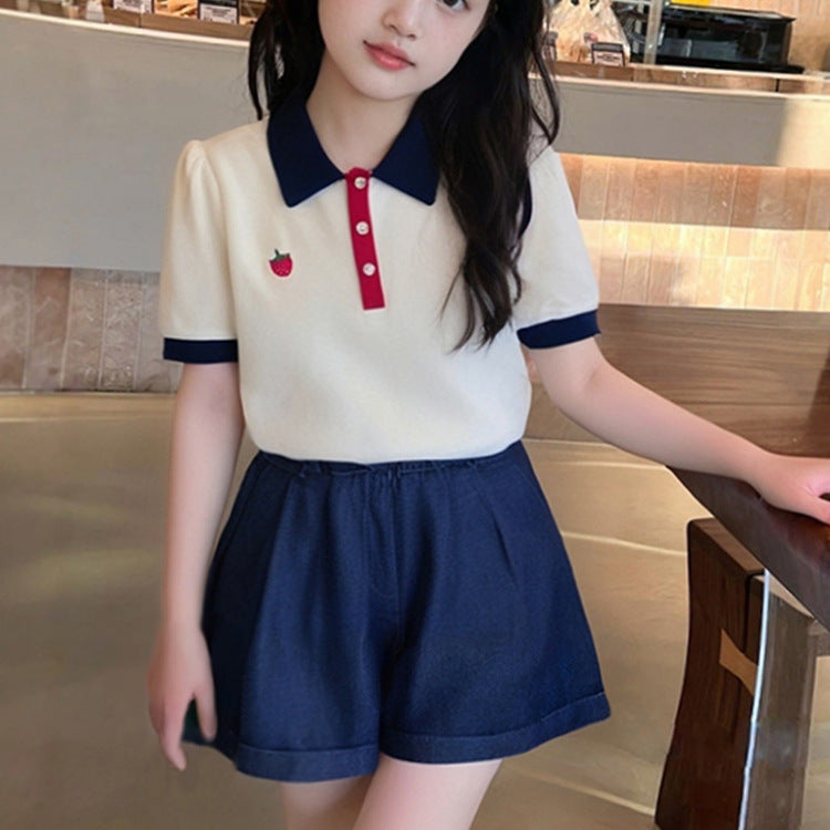Girls Preppy Lapel Shirt & Shorts Set – Stylish Kids Fashion Nepal | Tudoholic