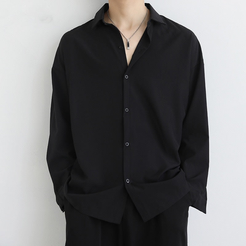 Men’s Loose Ice Silk Long Sleeve Casual Shirt