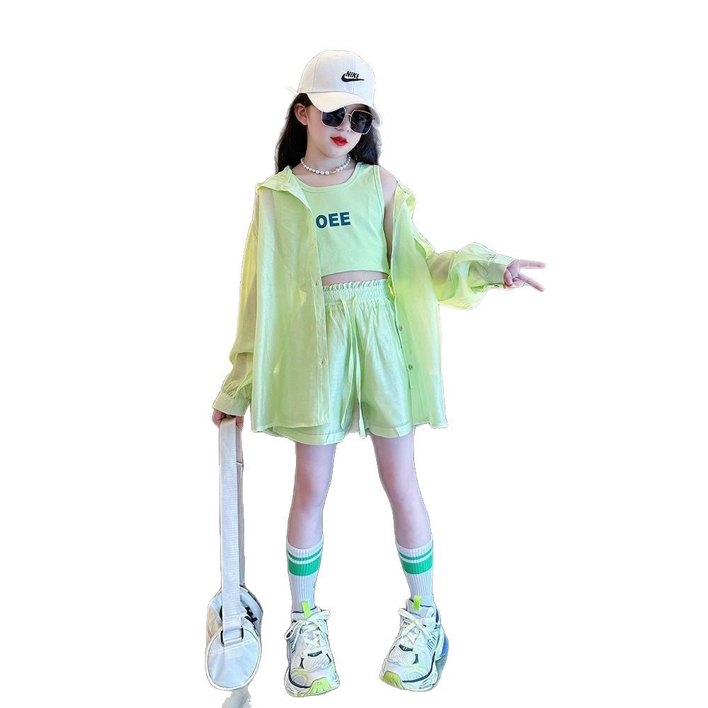 Girls Korean Sunscreen Jacket 3-Piece Set – Sun Protection Kids Outfit Nepal | Tudoholic