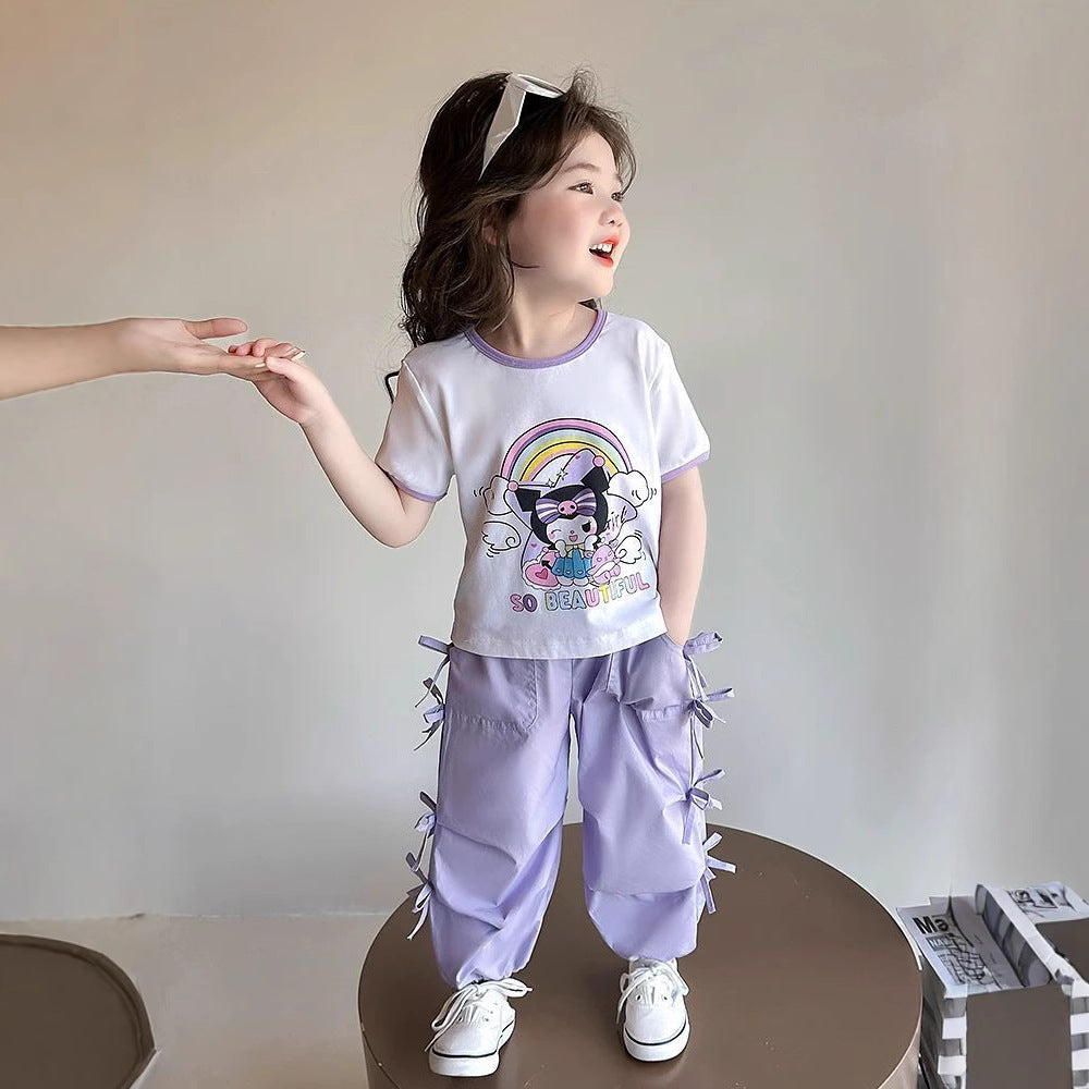 Girls Korean Bow Cartoon Top & Pants Set – Cute Kids Fashion Nepal | Tudoholic