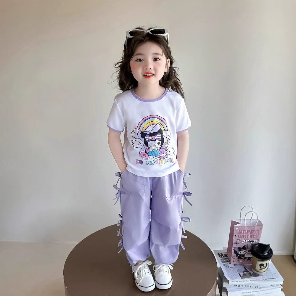 Girls Korean Bow Cartoon Top & Pants Set – Cute Kids Fashion Nepal | Tudoholic