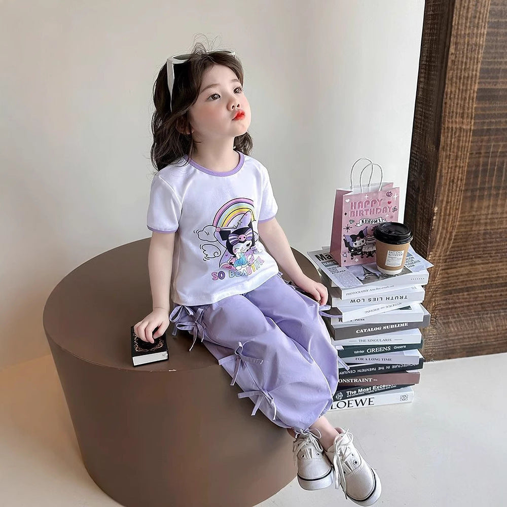 Girls Korean Bow Cartoon Top & Pants Set – Cute Kids Fashion Nepal | Tudoholic