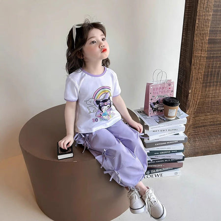 Girls Korean Bow Cartoon Top & Pants Set – Cute Kids Fashion Nepal | Tudoholic