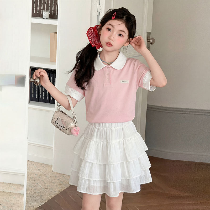 Girls Polo Shirt & Skirt Two-Piece Set – Preppy Kids Fashion Nepal | Tudoholic