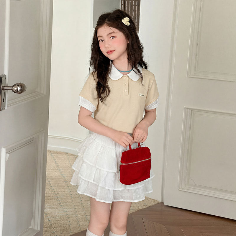 Girls Polo Shirt & Skirt Two-Piece Set – Preppy Kids Fashion Nepal | Tudoholic