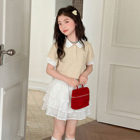Girls Polo Shirt & Skirt Two-Piece Set – Preppy Kids Fashion Nepal | Tudoholic