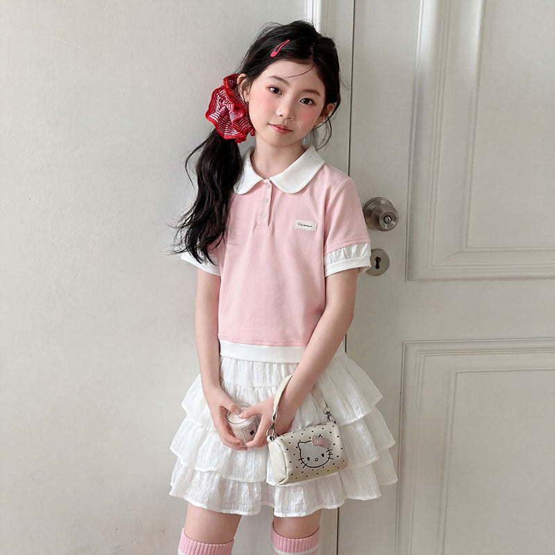 Girls Polo Shirt & Skirt Two-Piece Set – Preppy Kids Fashion Nepal | Tudoholic